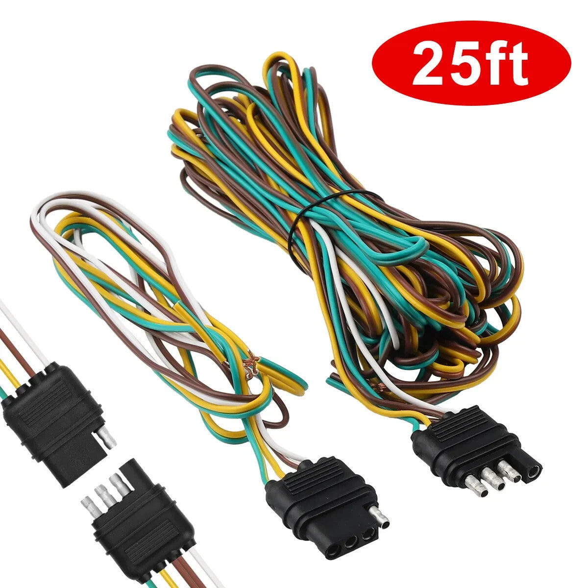 25' 4 Pin Flat Trailer Wiring Harness Kit Wishbone Style for Trailer Tail Lights - Trailer Wiring Harnesses product image