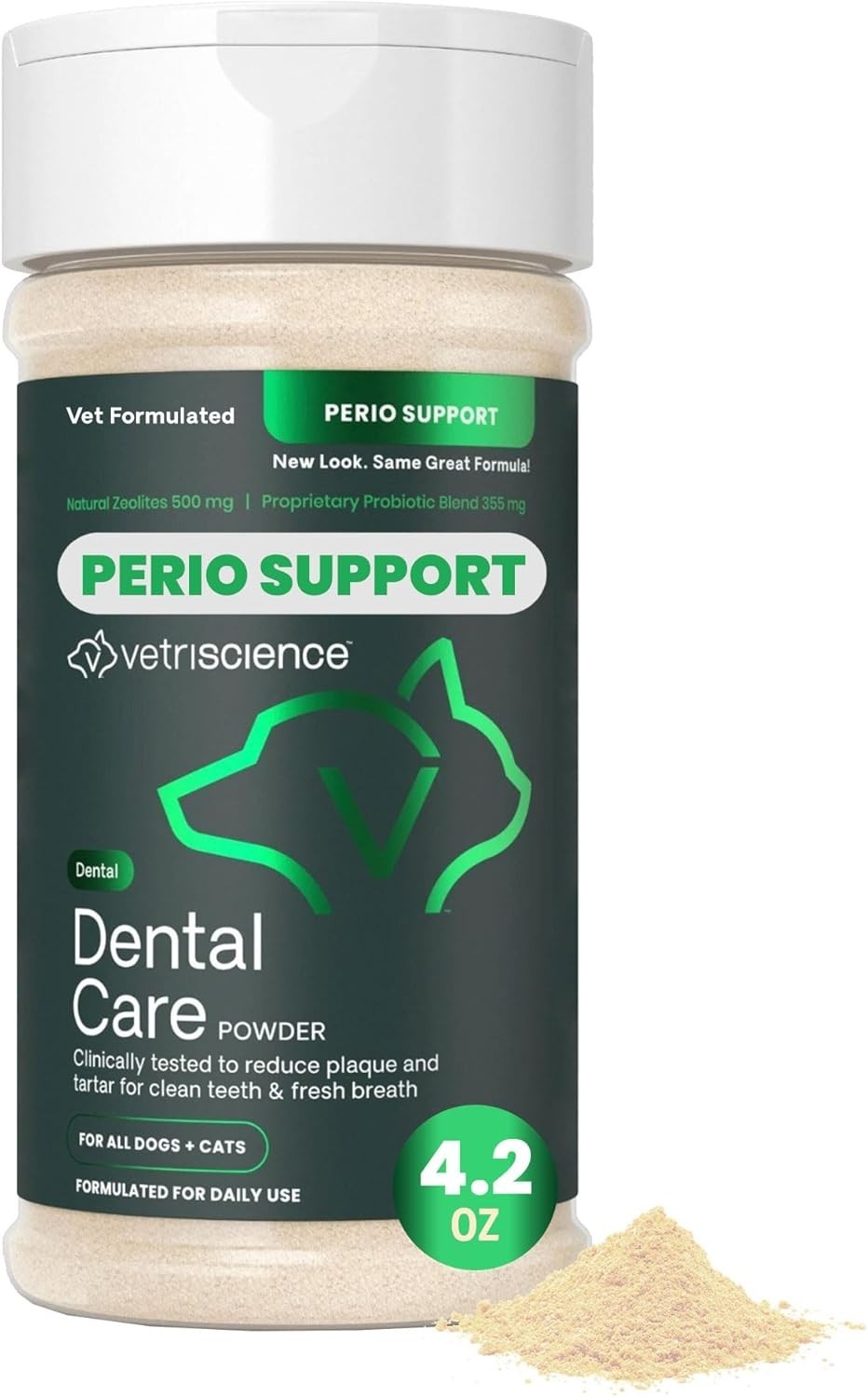 VetriScience Perio Support Dental Powder 4.2oz Dog Freshens Breath Plaque Tartar - Pet Dental Supplements product image
