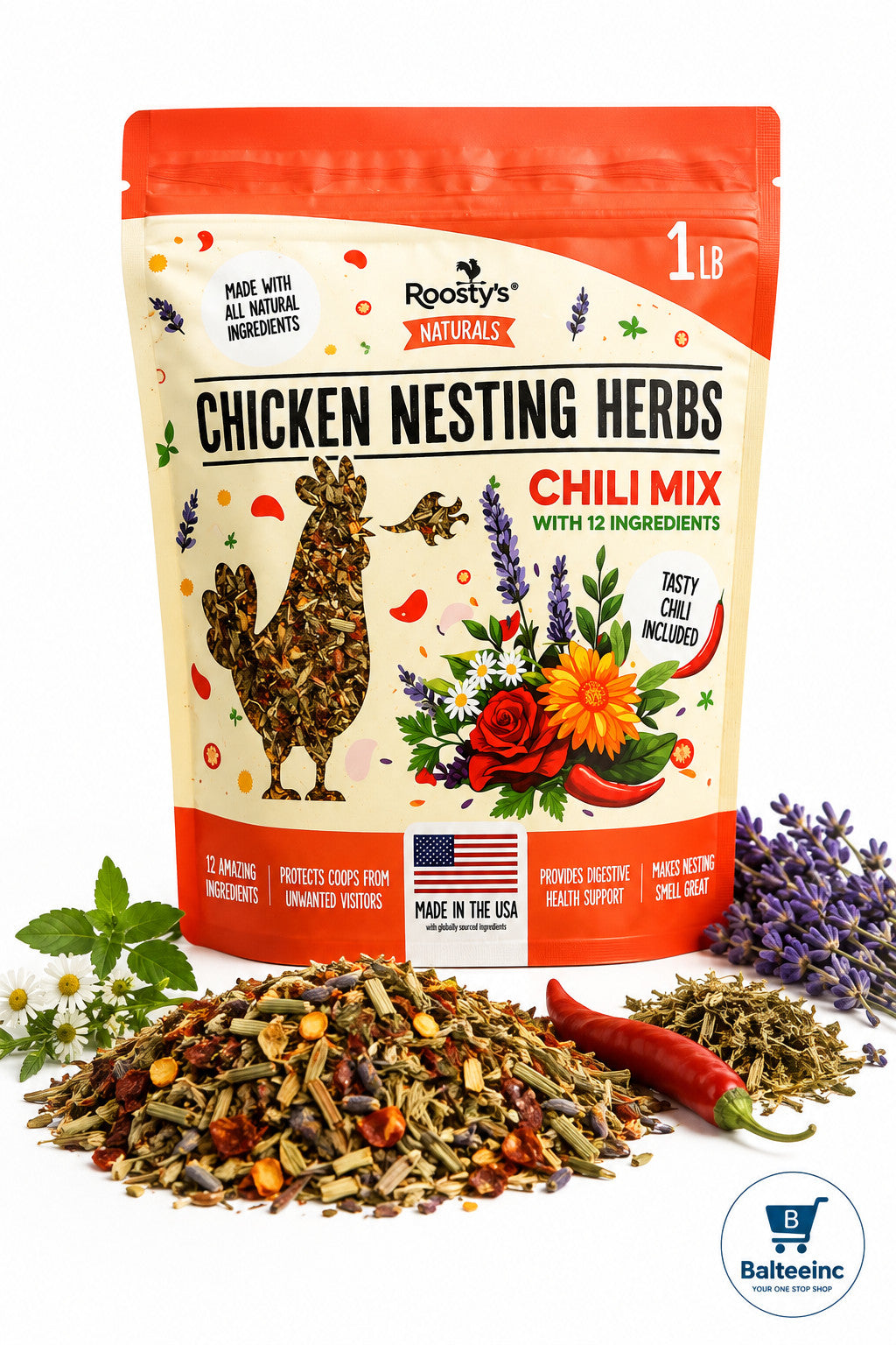 Roosty's Naturals Chicken Nesting Herbs Chili Mix 1 lb - Chicken Feed Supplements product image