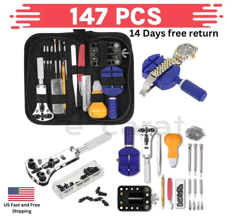 147 Pcs Watch Repair Kit Watchmaker Back Case Remover Opener Link Pin Spring - Watch Repair Kits product image