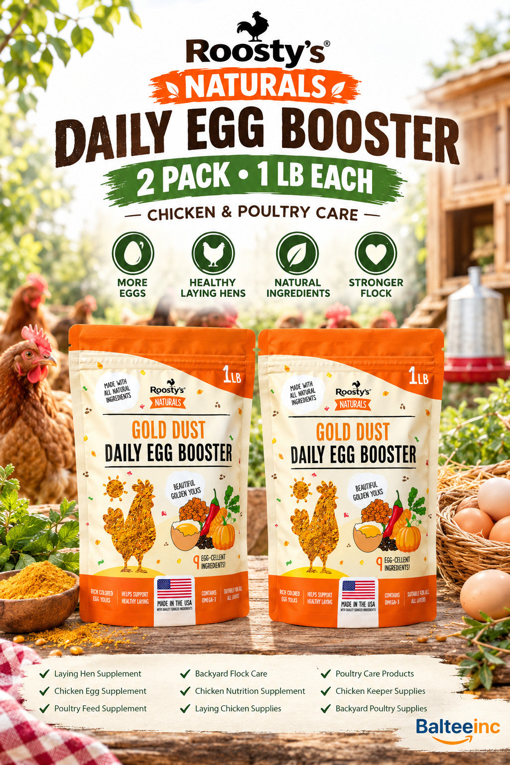 Roosty's Naturals Gold Dust Daily Egg Booster 1 lb Bag (2 PACK) - Chicken Feed Supplements product image