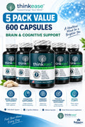5x ThinkEase Brain Supplement 600 Capsules | Memory Clarity, Focus, Performance - Brain & Focus Supplements product image