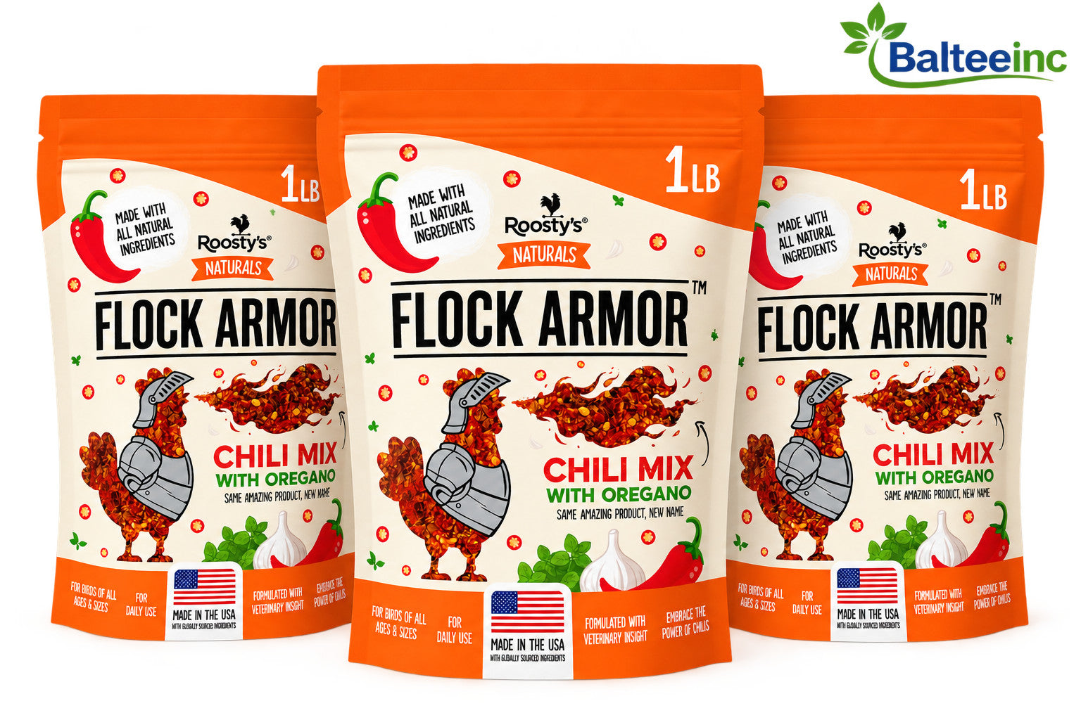 3x Roosty'S Naturals Flock Armor - Chicken De-Wormer Powder - Chili Mix - Poultry Deworming Supplements product image