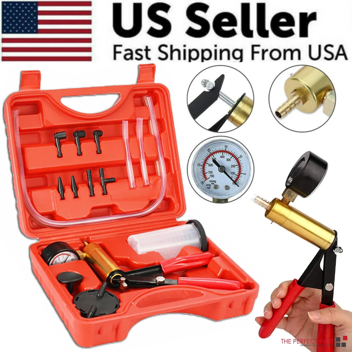 Hand Held Vacuum Pressure Pump Tester Set Brake Fluid Bleeder Bleeding Kit +Box - Brake Bleeder Kits product image