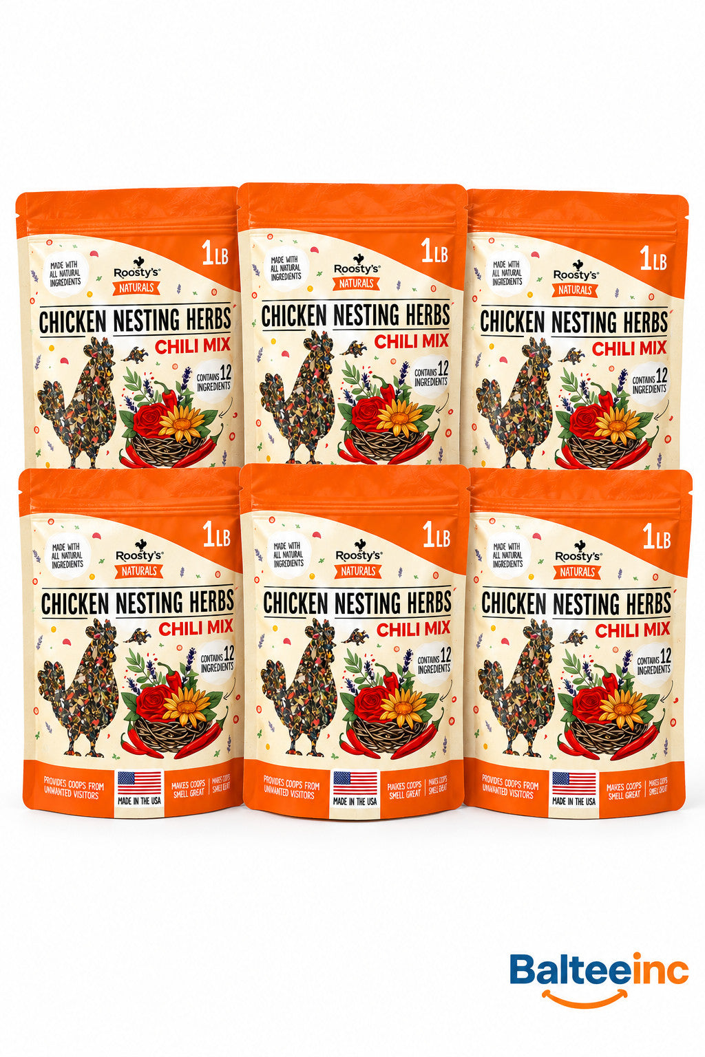 Roosty's Naturals Chicken Nesting Herbs Chili Mix 1 lb (6 pack) - Chicken Feed Supplements product image