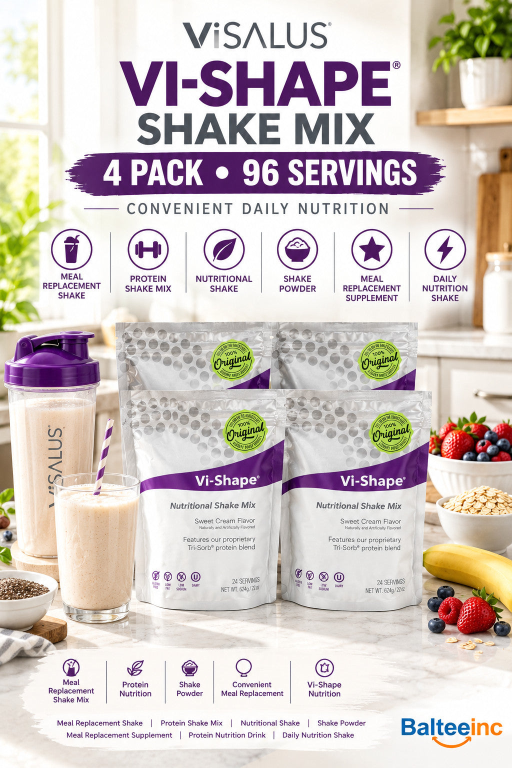 4X Visalus Vi Shape Shake Mix Sweet Cream 96 Servings Protein Fiber Exp 2028 - Protein Supplements product image