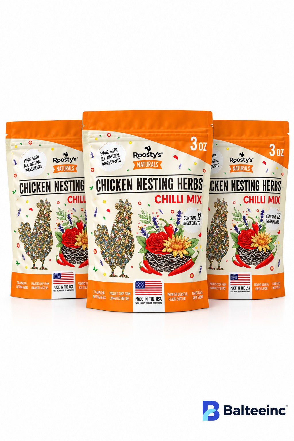 3x Roosty's Naturals Chicken Nesting Herbs Chili Mix (3 PACK) - Chicken Feed Supplements product image