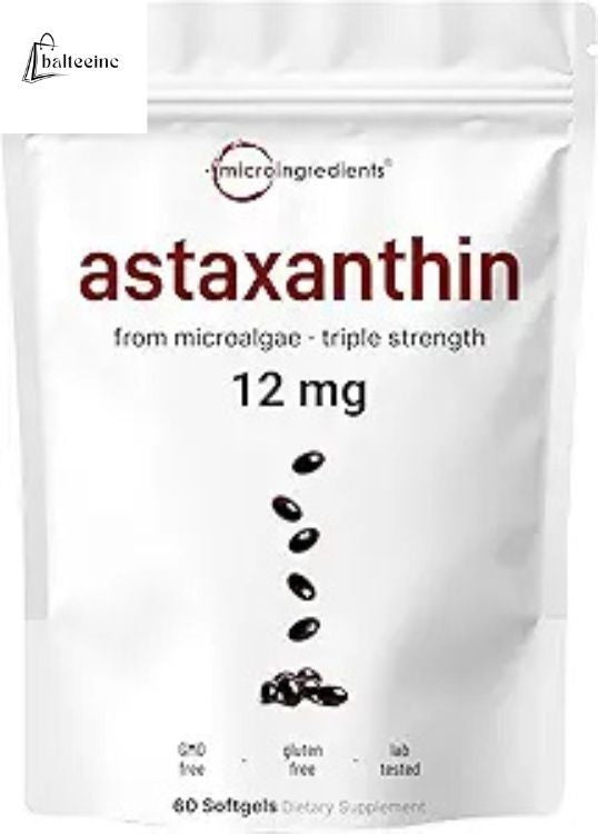 Micro Ingredients Astaxanthin 12mg with MCT Oil, 60 Softgels | Fresh Microalgae - Antioxidant Supplements product image