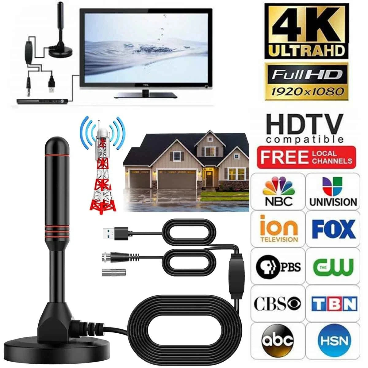 5600 Miles Digital TV Antenna Indoor HDTV Amplified Signal Booster 4K HD 1080P - TV Antennas product image